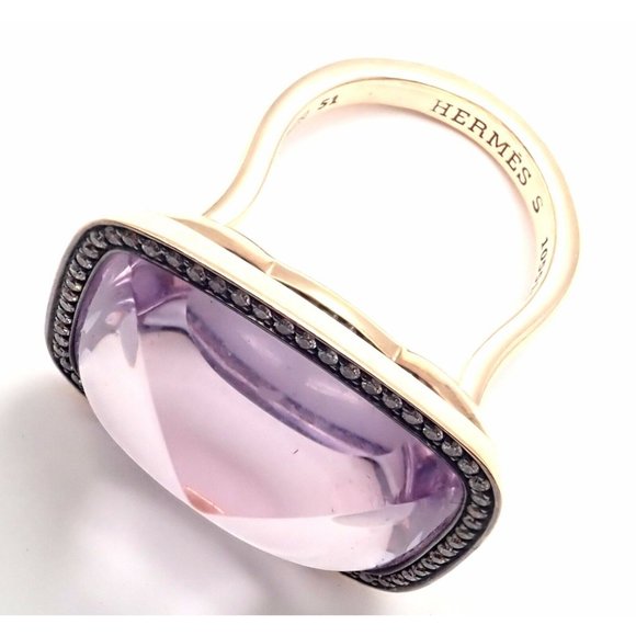 Rare! Authentic Hermes 18k Rose Gold Diamond Large Amethyst Ring - Picture 10 of 12